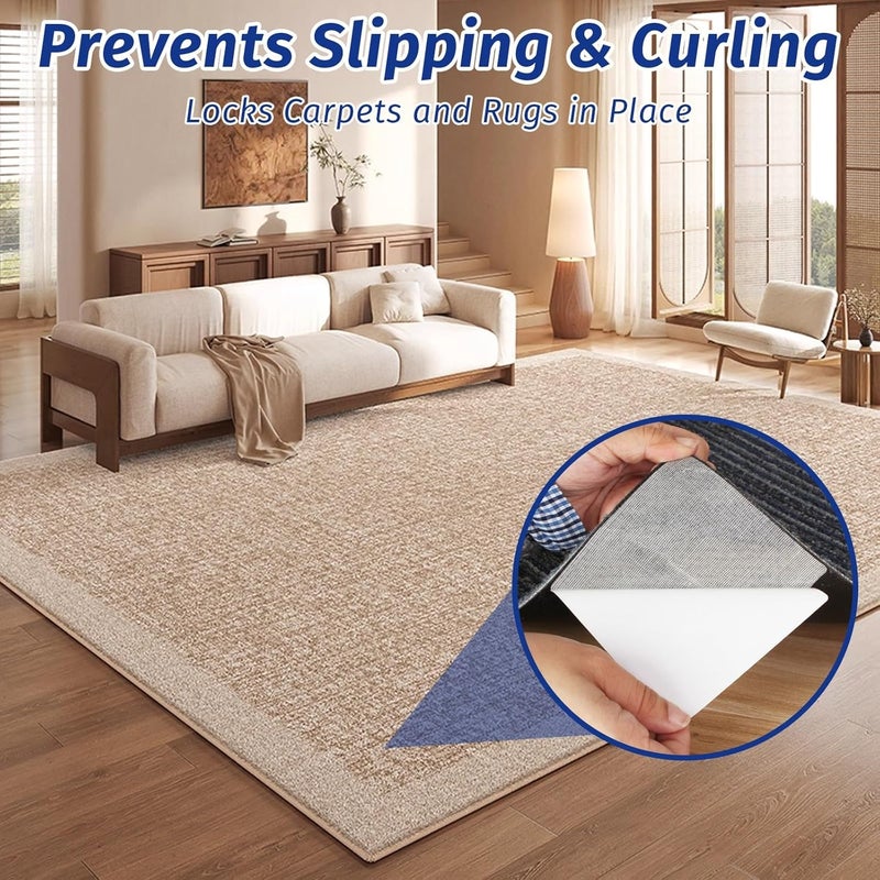 JutboRstp Carpet Tile Tape Double Sided, 4 x 4 Inches 100 Tabs, Rug Tape Grippers for Indoor Outdoor Use, Non Slip Adhesive for Area Rugs on Hardwood, Vinyl, Concrete Floors, Residue Free - Image 3